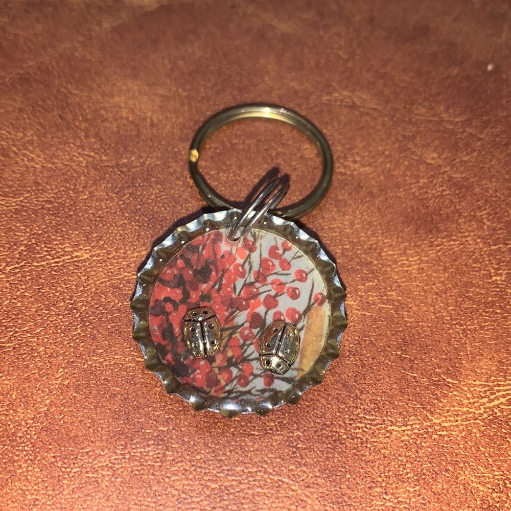 Handcrafted Ladybug resin and upcycled Fanta bottle cap key chain